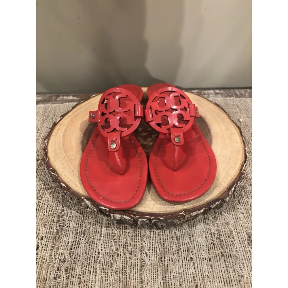 Tory Burch Miller Orange Patent Leather Logo Sandals Size 6‎ 1/2
